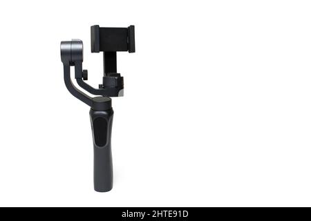Close up of three axis stabilized motorized gimbal for creating shake free professional epic movie footage with action cams compact cameras and phones Stock Photo