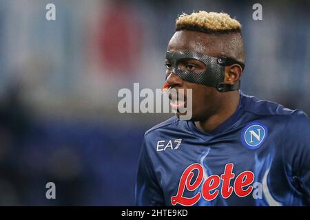 SSC Napoli's Nigerian striker Victor Osimhen looks during the Serie A football match between SS Lazio and SSC Napoli. Napoli won 2-1. Stock Photo