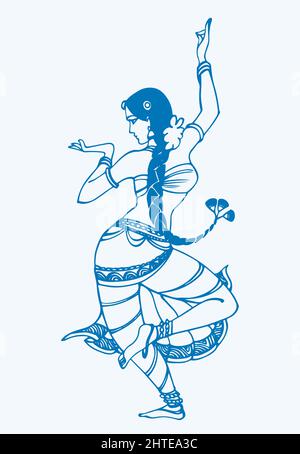 Bharatnatyam graphic illustration woman design simple art. • wall stickers  woman, vector, tradition | myloview.com