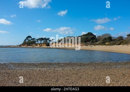 Spring sunshine at Lepe beach inHampshire UK. Stock Photo