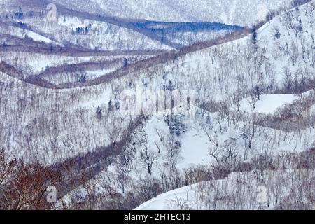 Rausu is mountain located in Menashi District, Nemuro Subprefecture, Hokkaido. Beautiful winter landscape from Japan. Stock Photo