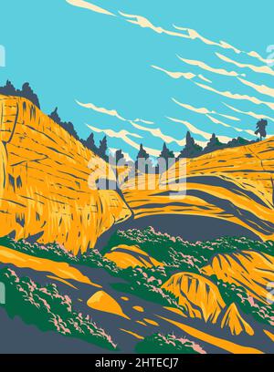 Illustration of a Cave State Park in the south of Billings located within Yellowstone Montana Stock Photo