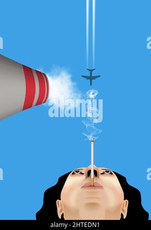 Human generated vapors that are in the atmosphere are seen in this 3-d illustration about air pollution. Stock Photo