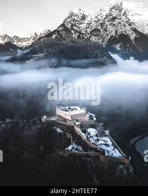 Aerial view of the Hohenwerfen Castle in Werfen, Salzburg, Austria Stock Photo