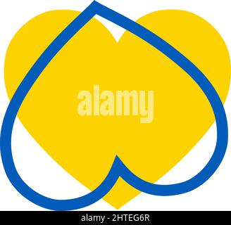 Two Hearts Yellow shape blue outline. Colors of Ukrainian flag. Vector illustration. Save Ukraine concept. Vector Ukrainian symbol, icon, button.-Supp Stock Vector