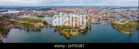 Aerial panoramic view of city Schwerin with Castle (Germany)