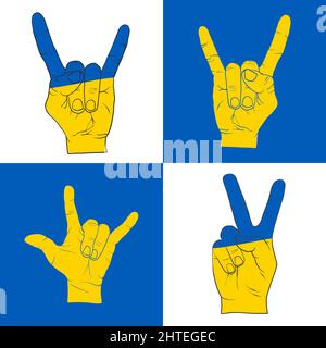 Various peaceful hand signs. Support icon for Kyiv and Ukraine people. Stay Strong together. Patriotic symbol, icon.-SupplementalCategories+=Images Stock Vector