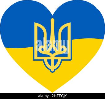 Coat of arms of Ukraine on wavy flag heart shaped icon. Vector icon for web and print concepts in ukrainian colors. Freedom symbol, icon, button.-Supp Stock Vector