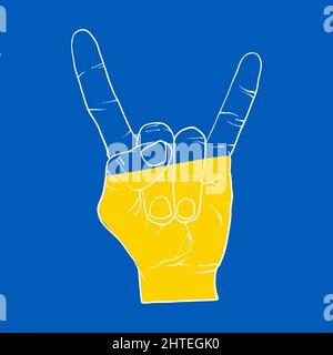 Devil hand sign for Ukrainian troops. Support icon for Kyiv and Ukraine people. Stay Strong together. Patriotic symbol, icon.-SupplementalCategories+= Stock Vector