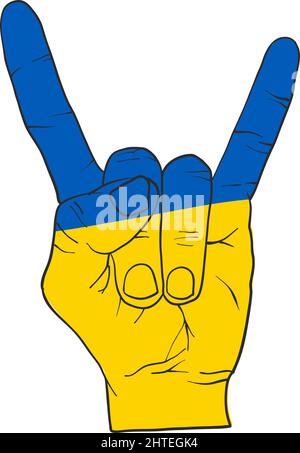 Freedom hand sign for Ukrainian people. Support icon for Kyiv and Ukraine people. Stay Strong together. Patriotic symbol, icon.-SupplementalCategories Stock Vector