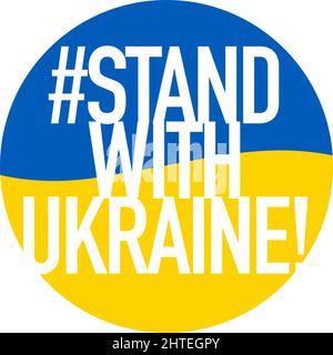 Stand with Ukraine lettering on flag badge. Support icon for people in Kyiv and Ukraine. Stay Strong together. Patriotic symbol, icon.-SupplementalCat Stock Vector