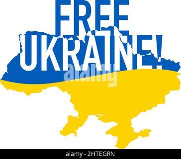 Free Ukraine Lettering on blue yellow map icon. Support icon for Kyiv and Ukraine people. Stay Strong together. Patriotic symbol, icon.-SupplementalCa Stock Vector