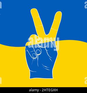 Peace hand symbol freedom for ukraine. Support icon for Kyiv and Ukraine people. Stay Strong together. Patriotic symbol, icon.-SupplementalCategories+ Stock Vector