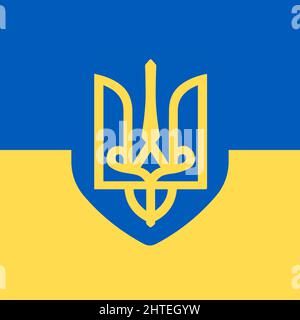 Coat of arms of Ukraine on flag colors. Save Ukraine concept. Vector Ukrainian symbol, icon, button.-SupplementalCategories+=Images Stock Vector