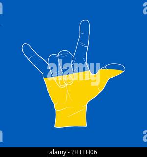 Three finger hand horn icon. Support icon for Kyiv and Ukraine people. Stay Strong together. Patriotic symbol, icon.-SupplementalCategories+=Images Stock Vector