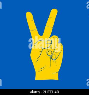 Yellow Peace hand symbol freedom for ukraine on blue. Support icon for Kyiv and Ukraine people. Stay Strong together. Patriotic symbol, icon.-Suppleme Stock Vector