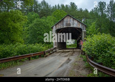 Warren Covered Bridge on the Mad River in Warren, Vermont Stock Photo