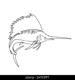 Illustration of an Atlantic sailfish or Istiophorus albicans jumping viewed from side Stock Photo