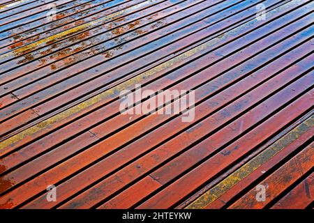 Wet wooden deck after rain Stock Photo