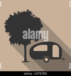 camping trailer under tree, simple flat vector illustration Stock Vector