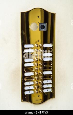Brass doorbells, Riga, Latvia, Eastern Europe Stock Photo