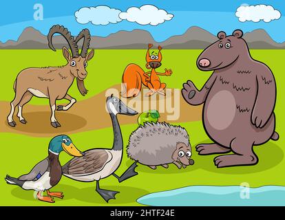 Cartoon illustrations of wild animals comic characters group Stock Vector