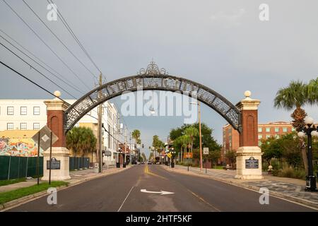 Decorative entrance gateway into Ybor City Stock Photo