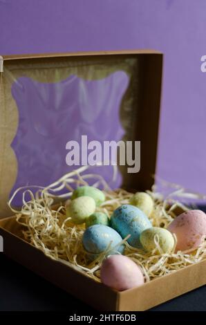 easter eggs in a gift box Stock Photo