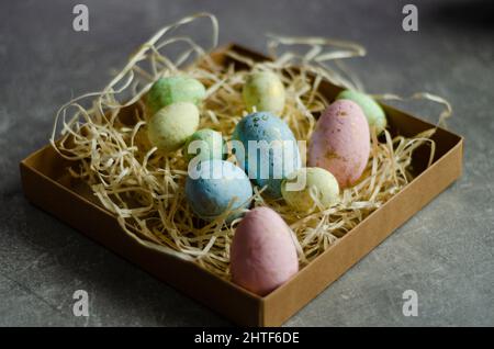 easter eggs in a gift box Stock Photo