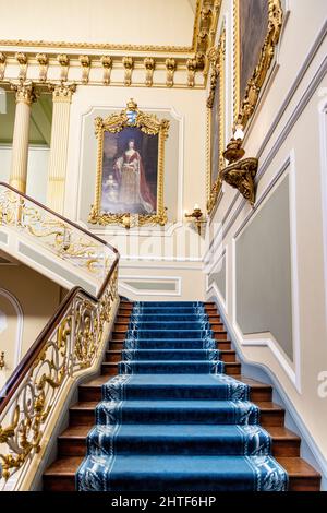 French style rococo revival Staircase Hall at Wrest House, Wrest Park, Bedfordshire, UK Stock Photo