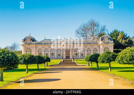 Exterior of the 19th century Orangery by Thomas Philip, 2nd Earl de Grey and James Clepham at Wrest Park, Bedfordshire, UK Stock Photo