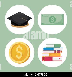 four loans for scholarships set icons Stock Vector