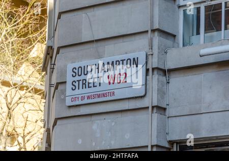 Street sign for Southampton Street in Covent Garden,City of Westminster, London, UK Stock Photo