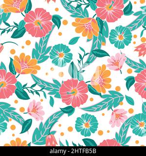 Spring flowers print. Seamless floral pattern. Plant design for fabric, cloth design, covers, manufacturing, wallpapers, print, gift wrap and fashion. Stock Vector