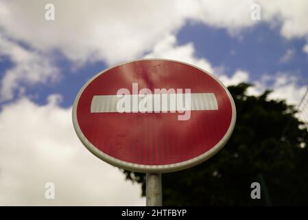 Low angle shot the no entry sign Stock Photo