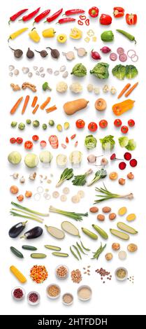 Various vegetables isolated on white background, top view, flat lay Stock Photo