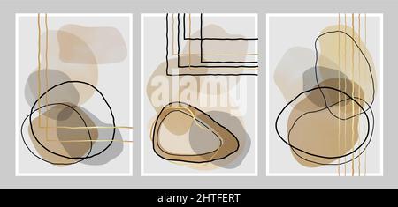 Brown and Beige Abstract Modern Artwork or Digital Geometric Painting Stock Vector