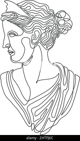greek roman woman goddess head single line style on white Stock Vector