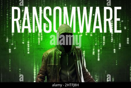 Faceless hacker with inscription concept Stock Photo