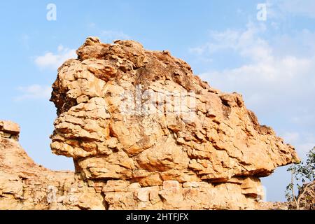 Beautiful view of rocks on the hill on a sunny day Stock Photo