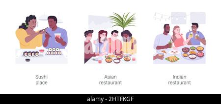 Asian cuisine isolated cartoon vector illustrations set. Stock Vector
