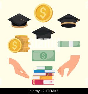ten loans for scholarships set icons Stock Vector