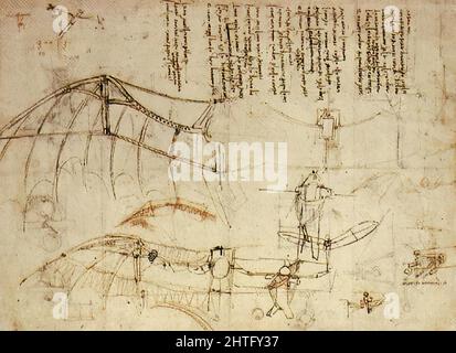 Leonardo Da Vinci -  Design Flying Machine 1488 Stock Photo