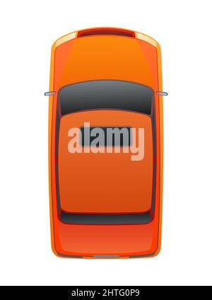 Orange family automobile with skylight. View from above. Modern car. Cartoon cute style illustration. Object isolated on white background. Vector. Stock Vector