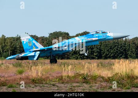 A Sukhoi Su-27 twin-engine fighter aircraft of the Ukrainian Air Force. Stock Photo