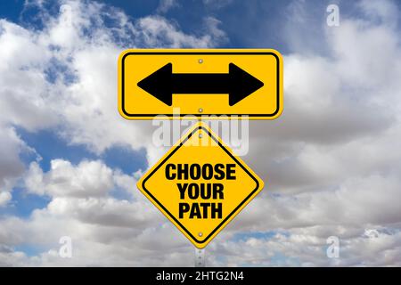 Choose Your Path sign with arrows and a cloudscape background Stock Photo