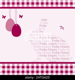 "Frohe Ostern - Happy Easter" words shaping a rabbit with eggs on a colorful background Stock Photo
