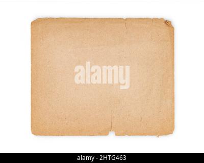 Square sheet of ancient yellow paper with torn edges. Isolated on white with clipping path, copy space on the paper Stock Photo