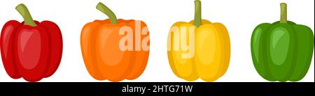 Sweet red, yellow, orange peppers, bell pepper, vector illustration Stock Vector