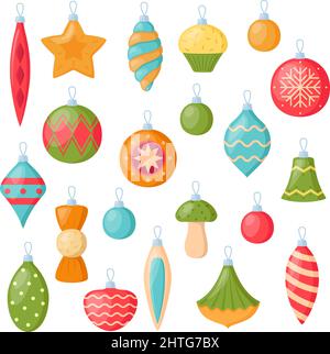Set of Christmas tree decorations. Collection of xmas decorative elements, vector illustration Stock Vector